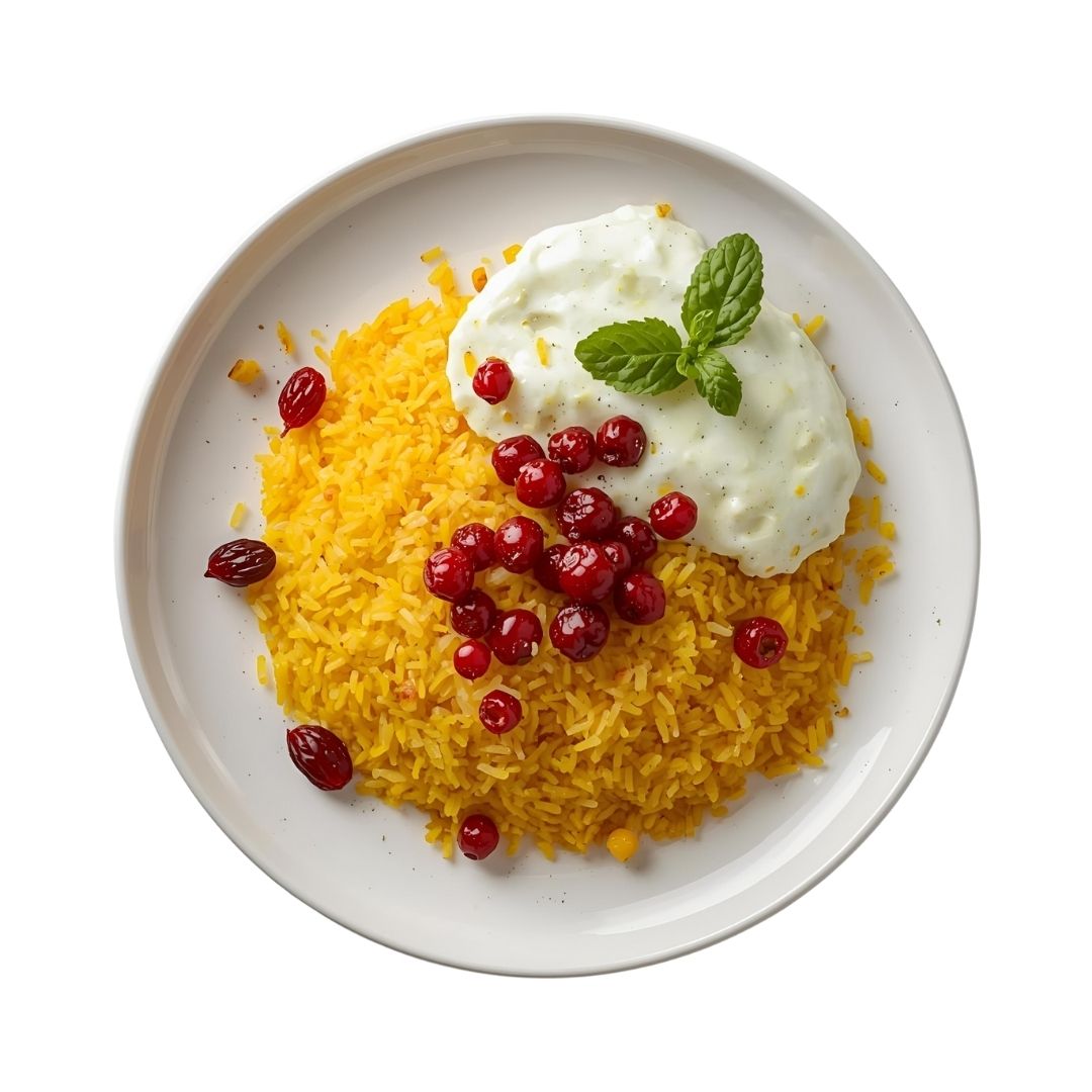 CRISPY ZIRESHK RICE WITH MAST A KHIAR YOGHURT