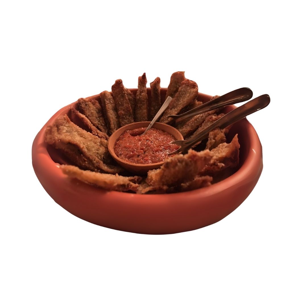 Fried Aubergine with Tomato and Date Sauce