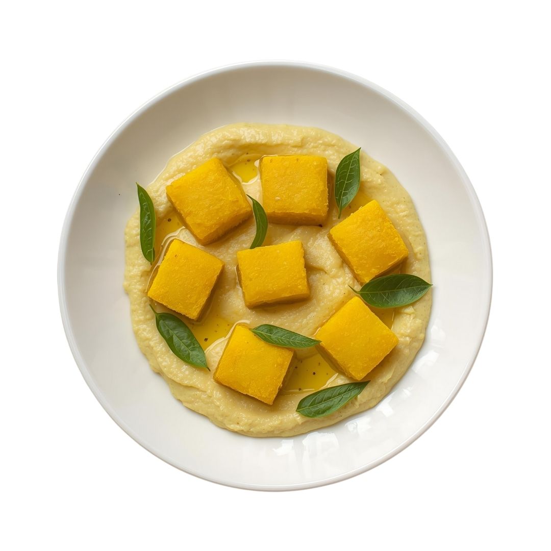 Mustard Dhokla on a Bed of Cauliflower Puree